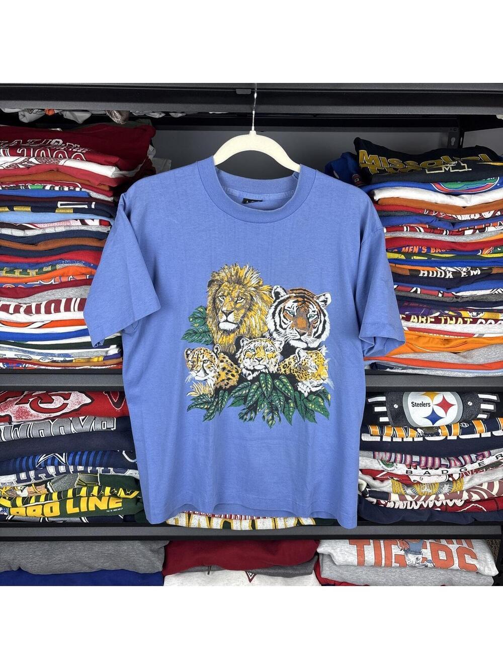 Vintage 90s Big Cats Lion Tiger Leopard Jungle Tee Screen Stars L